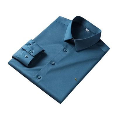 Nove proljetne muške ležerne neželjezne svilene jednobojne poslovne vezene bluze s dugim rukavima Harmont, uske Blaine košulje