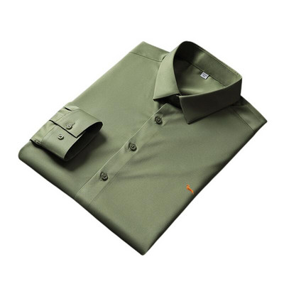 Nove proljetne muške ležerne neželjezne svilene jednobojne poslovne vezene bluze s dugim rukavima Harmont, uske Blaine košulje