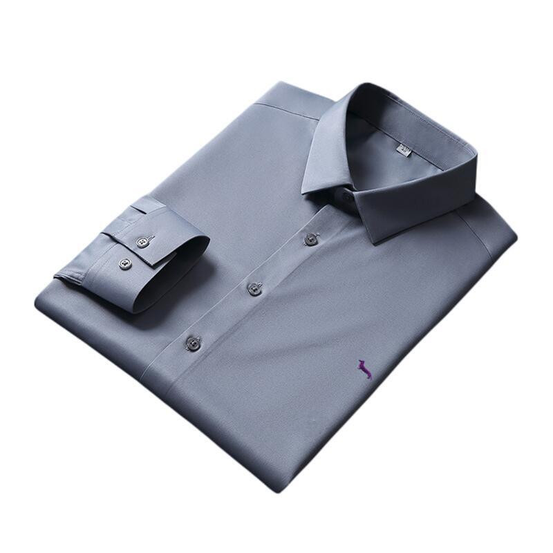 Nove proljetne muške ležerne neželjezne svilene jednobojne poslovne vezene bluze s dugim rukavima Harmont, uske Blaine košulje