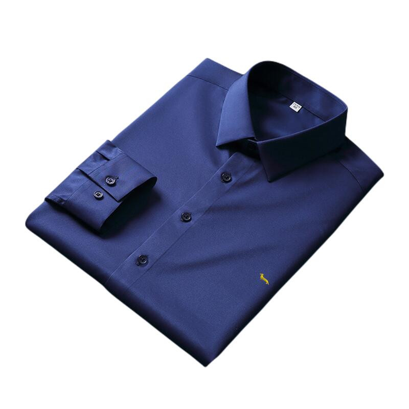 Nove proljetne muške ležerne neželjezne svilene jednobojne poslovne vezene bluze s dugim rukavima Harmont, uske Blaine košulje