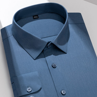 Ανδρικό πουκάμισο με ελαστικό μεταξένιο μονόχρωμο φόρεμα από μπαμπού χωρίς τσέπη, μακρυμάνικο, τυπική εφαρμογή χωρίς ρυτίδες Business Classic πουκάμισο