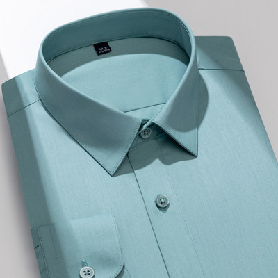 Ανδρικό πουκάμισο με ελαστικό μεταξένιο μονόχρωμο φόρεμα από μπαμπού χωρίς τσέπη, μακρυμάνικο, τυπική εφαρμογή χωρίς ρυτίδες Business Classic πουκάμισο
