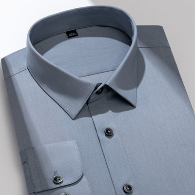 Ανδρικό πουκάμισο με ελαστικό μεταξένιο μονόχρωμο φόρεμα από μπαμπού χωρίς τσέπη, μακρυμάνικο, τυπική εφαρμογή χωρίς ρυτίδες Business Classic πουκάμισο