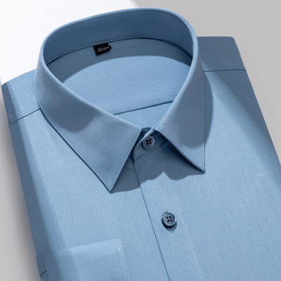 Ανδρικό πουκάμισο με ελαστικό μεταξένιο μονόχρωμο φόρεμα από μπαμπού χωρίς τσέπη, μακρυμάνικο, τυπική εφαρμογή χωρίς ρυτίδες Business Classic πουκάμισο