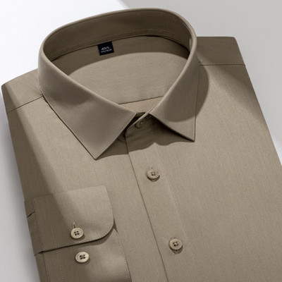 Ανδρικό πουκάμισο με ελαστικό μεταξένιο μονόχρωμο φόρεμα από μπαμπού χωρίς τσέπη, μακρυμάνικο, τυπική εφαρμογή χωρίς ρυτίδες Business Classic πουκάμισο