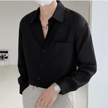 Пролет Есен Модерна модна мъжка блуза от висок клас с дълъг ръкав Проста ежедневна шикозна риза Свободна драпировка Едноцветен универсален топ за мъже