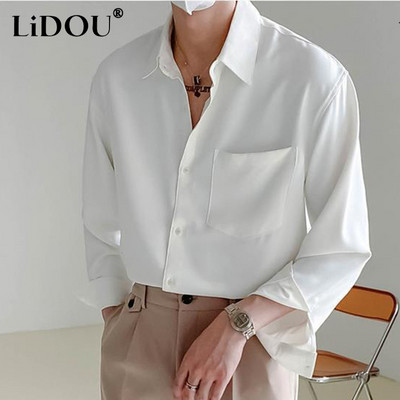 Proljeće Jesen Trendy Moda Vrhunska muška bluza dugih rukava Jednostavna ležerna šik košulja širokih draperija Jednobojna top muška kombinacija