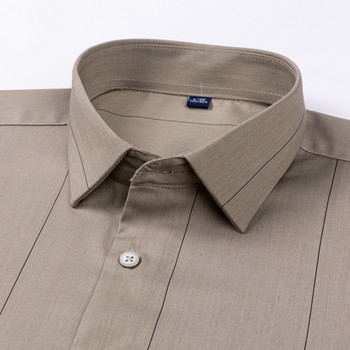 Мъжки леко разтегнати ризи на райета с дълъг ръкав без джоб Удобна стандартна риза с геометричен принт от бамбукови влакна