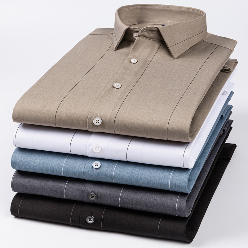 Ανδρικό μακρυμάνικο ριγέ πουκάμισο χωρίς τσέπη Άνετο πουκάμισο με γεωμετρική στάμπα από ίνες μπαμπού