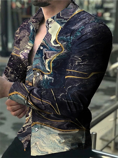 Geomeetrilised särgid Meeste moodne särk pikkade varrukatega Hawaii särgid Kuuba rannapluus Meeste riided Kolmemõõtmeline Camisas mees