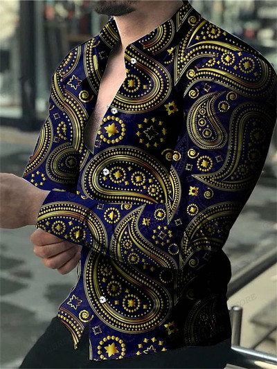 Geomeetrilised särgid Meeste moodne särk pikkade varrukatega Hawaii särgid Kuuba rannapluus Meeste riided Kolmemõõtmeline Camisas mees