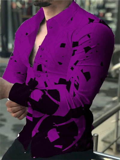 Geomeetrilised särgid Meeste moodne särk pikkade varrukatega Hawaii särgid Kuuba rannapluus Meeste riided Kolmemõõtmeline Camisas mees