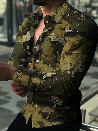 Geomeetrilised särgid Meeste moodne särk pikkade varrukatega Hawaii särgid Kuuba rannapluus Meeste riided Kolmemõõtmeline Camisas mees