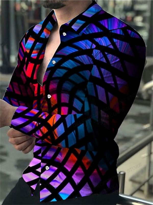 Geomeetrilised särgid Meeste moodne särk pikkade varrukatega Hawaii särgid Kuuba rannapluus Meeste riided Kolmemõõtmeline Camisas mees