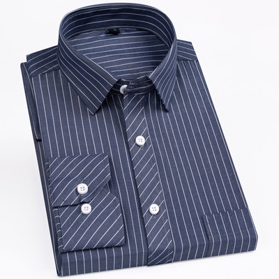 Klassikaline meeste ruuduline/triibuline sotsiaalkontori kleidi särk, ühe plaastriga tasku pikkade varrukatega ametlikud ärisärgid