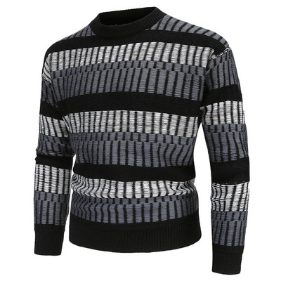 Splice Stripe πουλόβερ Μπλούζες για Άντρες Φθινόπωρο Χειμώνας Μόδα Δρόμου Χαλαρό ζεστό φούτερ Casual μπλούζα κάτω πουκάμισο ανδρικό πουκάμισο