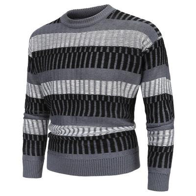 Splice Stripe πουλόβερ Μπλούζες για Άντρες Φθινόπωρο Χειμώνας Μόδα Δρόμου Χαλαρό ζεστό φούτερ Casual μπλούζα κάτω πουκάμισο ανδρικό πουκάμισο