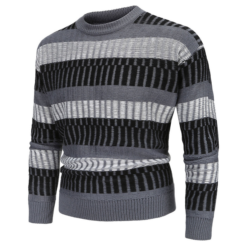 Splice Stripe πουλόβερ Μπλούζες για Άντρες Φθινόπωρο Χειμώνας Μόδα Δρόμου Χαλαρό ζεστό φούτερ Casual μπλούζα κάτω πουκάμισο ανδρικό πουκάμισο