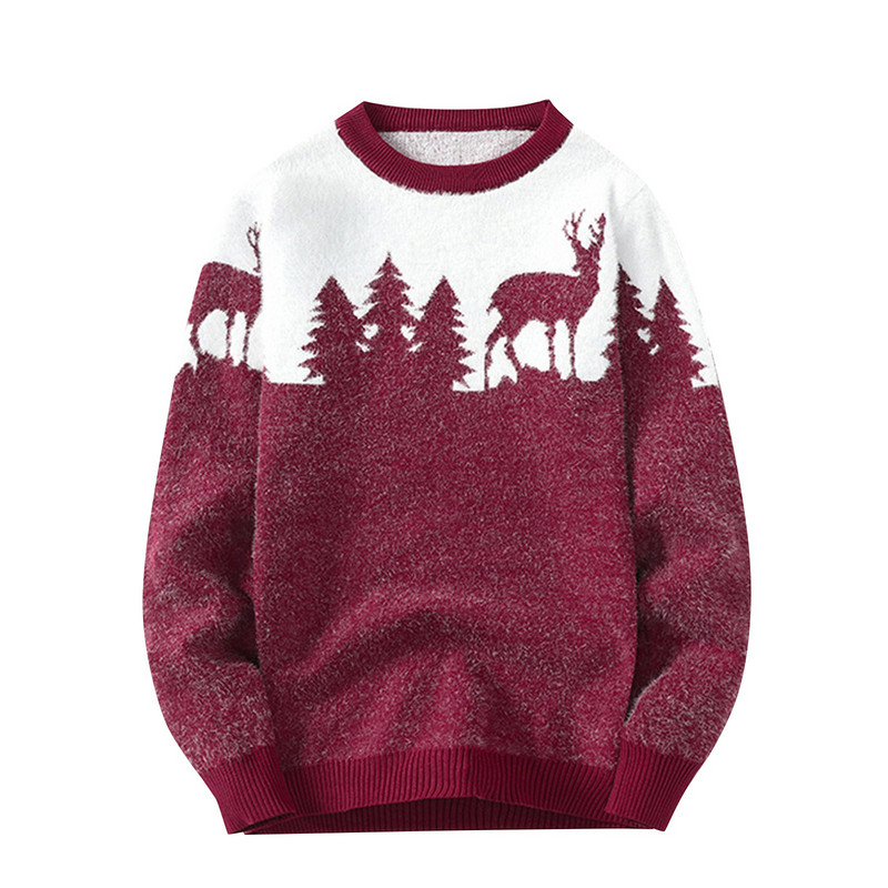 Jõulud Põdra kampsun meestele Kontrastvärvi kootud pullover pikkade varrukatega O-kaelusega mood meeste kampsunid 2023 vabaaja pluusiga topsid