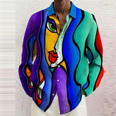 Abstraktsed näo särgid portree 3D trükitud särgid Meeste naiste mood Hawaii särk pikkade varrukatega rannapluus Meeste kutseriided