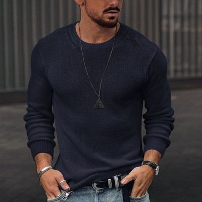 Meeste moodne soe kampsun, ühevärviline vabaaja õhuke kootud kampsun, ümmargune kaelus Ilusad talvised kampsunid