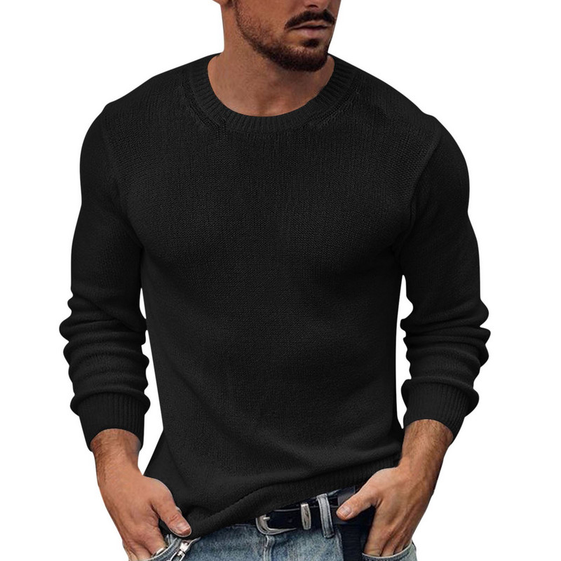 Meeste moodne soe kampsun, ühevärviline vabaaja õhuke kootud kampsun, ümmargune kaelus Ilusad talvised kampsunid