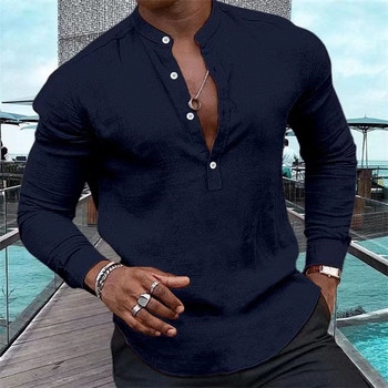 Модна мъжка риза с дълги ръкави, едноцветна половин жилетка, риза с яка и розова хавайска риза с дълъг ръкав, лятна ежедневна