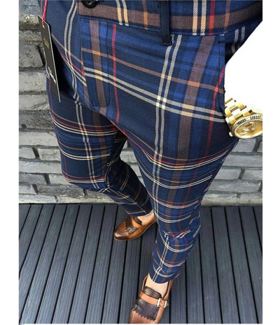 Brändi meeste triibuline ruuduline vabaaja püksid Meeste puuvillased Four Seasons kvaliteetsed äripüksid õhukesed tumehallid sirged püksid