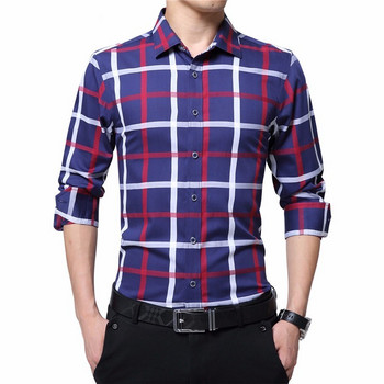 Ежедневна памучна карирана риза с марка TFETTERS плюс размер Мъжка мъжка риза с дълги ръкави в червено и бяло каре с обърната яка