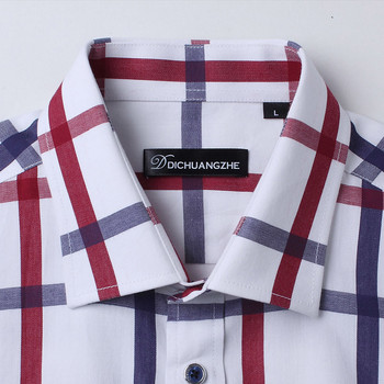Ежедневна памучна карирана риза с марка TFETTERS плюс размер Мъжка мъжка риза с дълги ръкави в червено и бяло каре с обърната яка