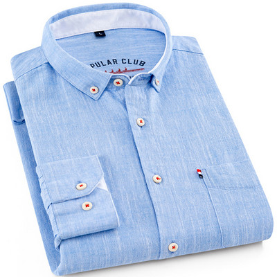 Ανδρικό μακρυμάνικο λινό βαμβακερό πουκάμισο με μονό μπάλωμα με κουμπί πουκάμισο καλοκαιρινό λεπτή ανάσα, συμπαγές ευέλικτο, καθημερινό πουκάμισο