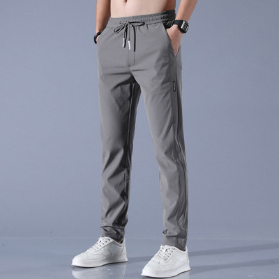 Pantaloni bărbați din mătase de gheață, de culoare uni, cu talie mijlocie, largi, respirabili, cu picior drept, pantaloni casual, subțiri, cu uscare rapidă.