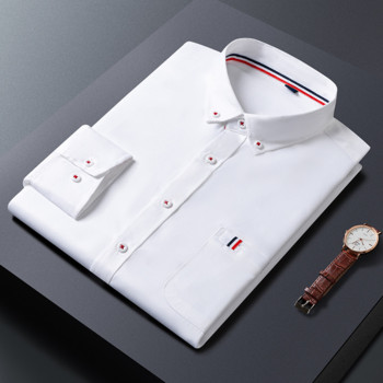 Мъжки ризи с дълъг ръкав, нови мъжки ежедневни корейски стил, едноцветна тънка бизнес рокля, едноцветна официална мъжка риза