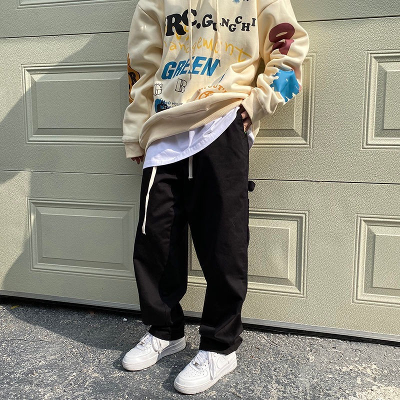 Meeste kottis laia säärega püksid Sügismood Hip-Hop sirged põhjuslikud püksid Meeste trendid, kõik sobivad Y2k püksid tänavarõivad