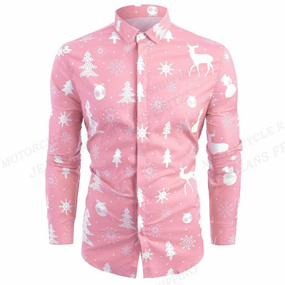 Snowflake Χαβάης Πουκάμισα τάρανδος Ανδρικά πουκάμισα μόδας Χιονάνθρωπος Μακρυμάνικη μπλούζα παραλίας Ανδρικά ρούχα Camisas