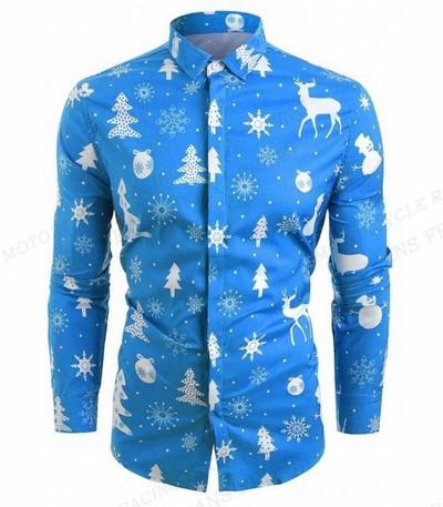 Snowflake Χαβάης Πουκάμισα τάρανδος Ανδρικά πουκάμισα μόδας Χιονάνθρωπος Μακρυμάνικη μπλούζα παραλίας Ανδρικά ρούχα Camisas