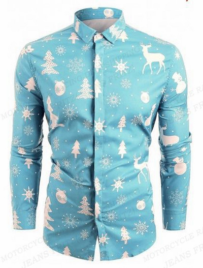 Snowflake Χαβάης Πουκάμισα τάρανδος Ανδρικά πουκάμισα μόδας Χιονάνθρωπος Μακρυμάνικη μπλούζα παραλίας Ανδρικά ρούχα Camisas