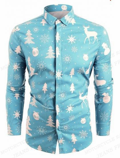 Snowflake Χαβάης Πουκάμισα τάρανδος Ανδρικά πουκάμισα μόδας Χιονάνθρωπος Μακρυμάνικη μπλούζα παραλίας Ανδρικά ρούχα Camisas