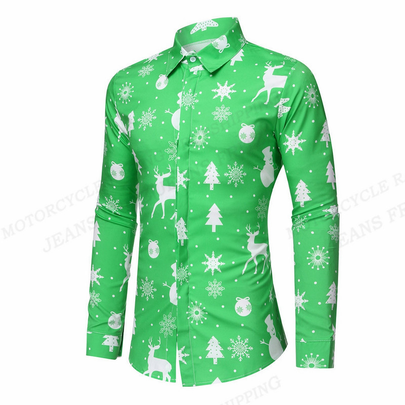 Snowflake Χαβάης Πουκάμισα τάρανδος Ανδρικά πουκάμισα μόδας Χιονάνθρωπος Μακρυμάνικη μπλούζα παραλίας Ανδρικά ρούχα Camisas