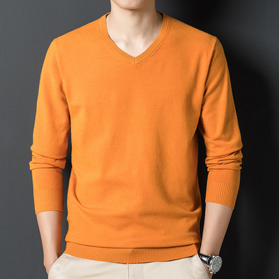 Pavasario rudens vyriški megztiniai Vienspalviai laisvalaikio megztiniai Madingi V kaklo megztiniai Vyriški prekės ženklo apatiniai marškiniai megztiniai Vyriški