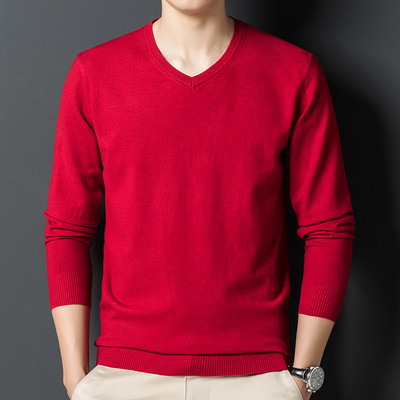 Pavasario rudens vyriški megztiniai Vienspalviai laisvalaikio megztiniai Madingi V kaklo megztiniai Vyriški prekės ženklo apatiniai marškiniai megztiniai Vyriški
