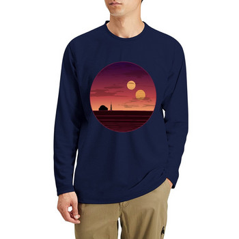 Нова дълга тениска The Binary Sunset, сладки горнища, ретро дрехи, възвишена тениска, пакет мъжки тениски