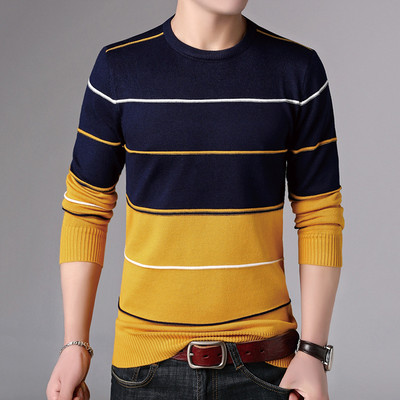 Sügistalv Uued kampsunid Meeste Pulloverid O Kaelusega Meeste Triibulised Kootud Kampsunid Mood Slim täiskudumid Vabaaja Pulloverid Mees