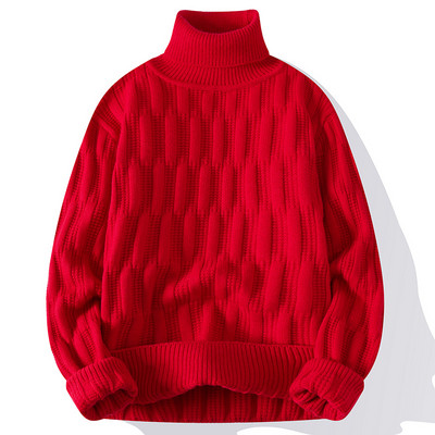 Jesen Zima Muški džemperi s dolčevitima Modni jacquard pleteni puloveri Muški ležerni pleteni jednobojni pulover s dolčevitima