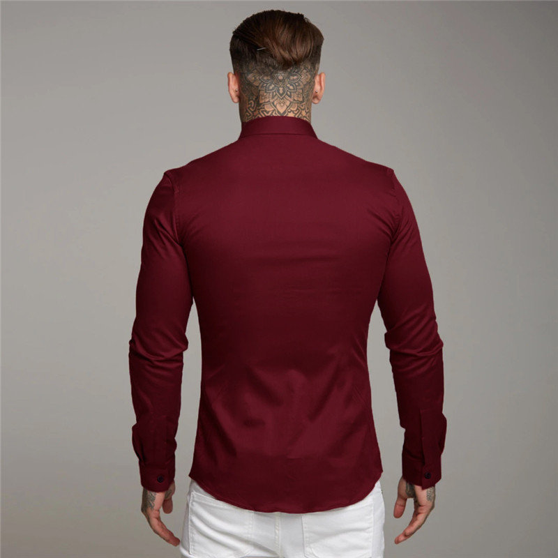 Sügismoodne pikkade varrukatega särk Meeste Solid Super Slim Fit Casual Social Business Kleit Meeste Jõusaali Fitness Spordirõivad