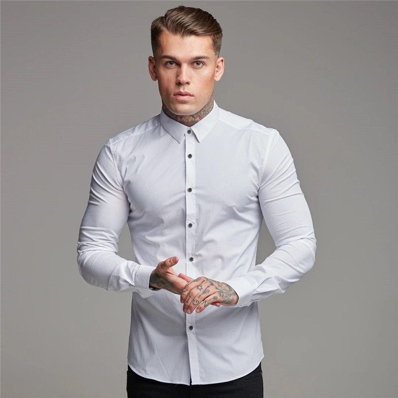 Sügismoodne pikkade varrukatega särk Meeste Solid Super Slim Fit Casual Social Business Kleit Meeste Jõusaali Fitness Spordirõivad