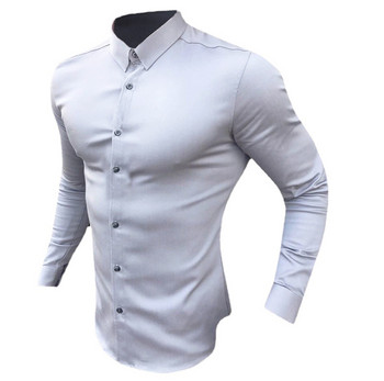 Нова есенна модна риза с дълъг ръкав за мъже, плътна мъжка фитнес мъжка отложна яка, копче, супер тънка бизнес риза за фитнес.