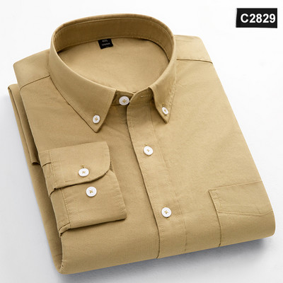 Klassikalise sobivusega fasion 100% puuvillane pikkade varrukatega särk meestele, ühe taskuga, õhuke istuvus Vabaaja topp pehme Oxfordi ühevärviline kontoririided