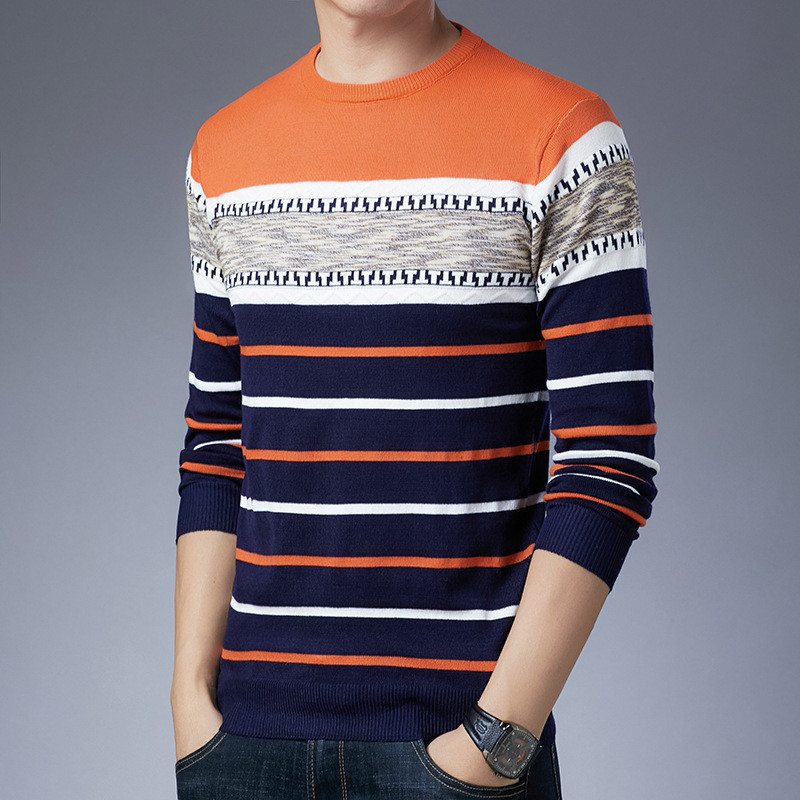 Νέο ανδρικό πουλόβερ μόδας φθινοπώρου 2023 Πουλόβερ ριγέ πλεκτό πουκάμισο με στρογγυλή λαιμόκοψη Ανδρικό πουλόβερ με μακρυμάνικο κορεατικό στυλ