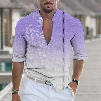 2023 Hot Selling Ανδρικό, καθημερινό, βαμβακερό λινό πουκάμισο μονόχρωμο λαιμόκοψη, μακρύ μανίκι, φαρδύ, άνοιξη και φθινόπωρο, όμορφο πουκάμισο μόδας